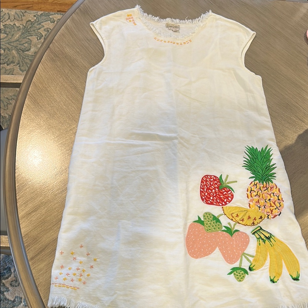 Fruit Embroidered White Sleeveless Dress